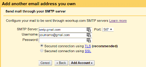 connect to Gmail SMTP using app password